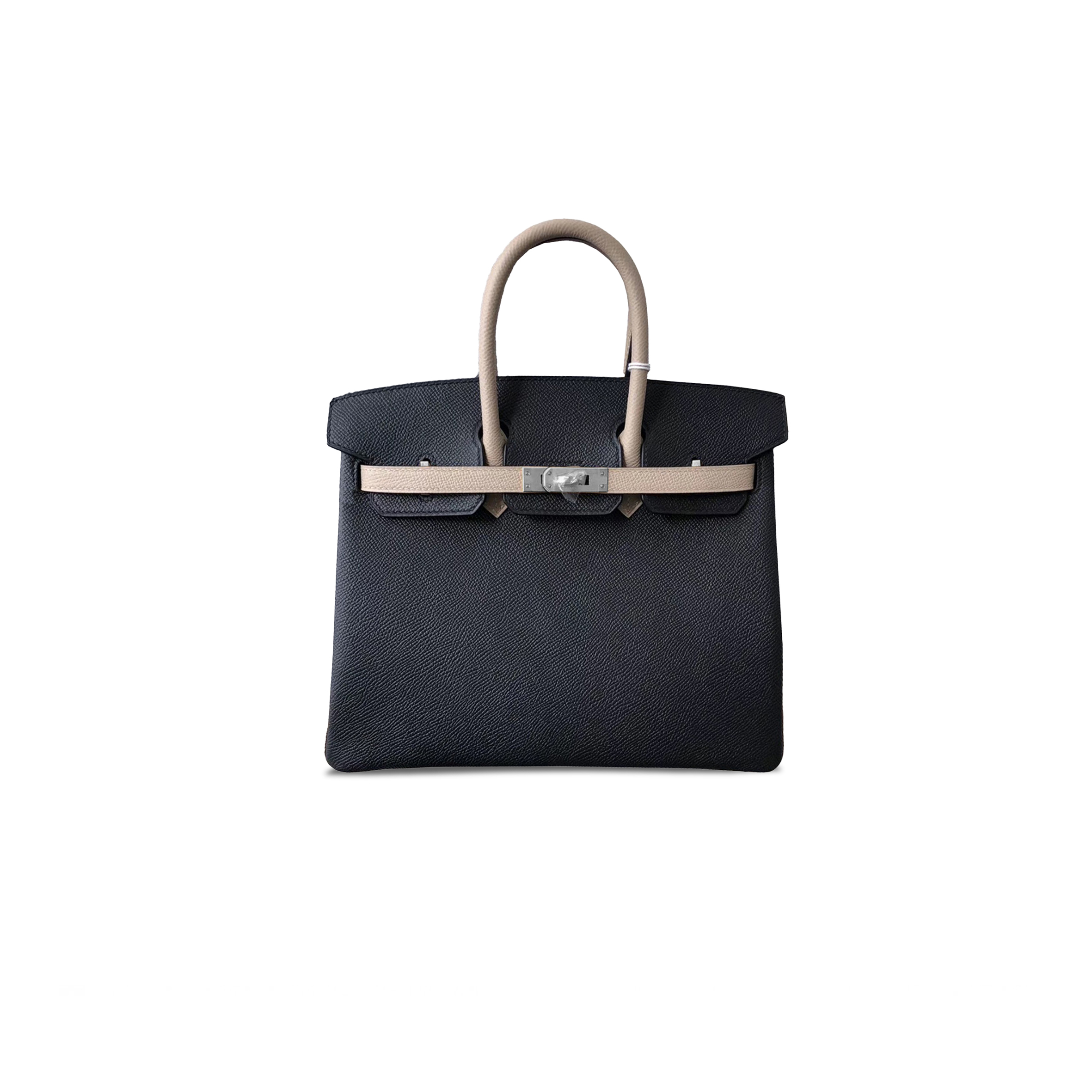 HERMES BIRKIN 25 CLEMENCE LEATHER MIDNIGHT BLUE AND ASPHALT GRAY HORSESHOE PRINT BAG 2412271216 (25*20*13cm)